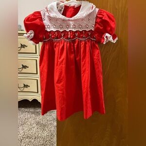 Vintage Red Smocked Kids Dress